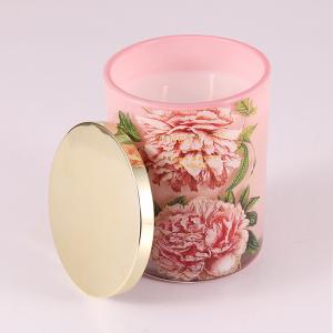 China Pastel 14.5oz Glass Jar Scented Candle Eucalyptus Camellia With Customized Fragrance on sale