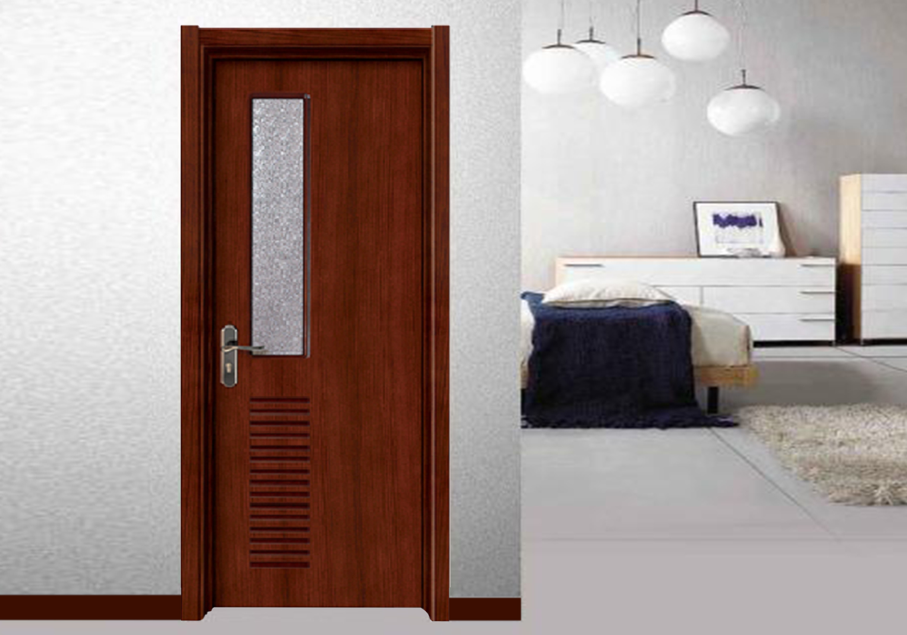 China 32"X80" Wooden Flush Door Glass Ventilation Wenge Veneer Commercial Office Building wholesale
