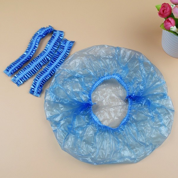 China Thickening Elastic PE Shower Cap Disposable 100-200Pcs for Salon Hotel Travel wholesale