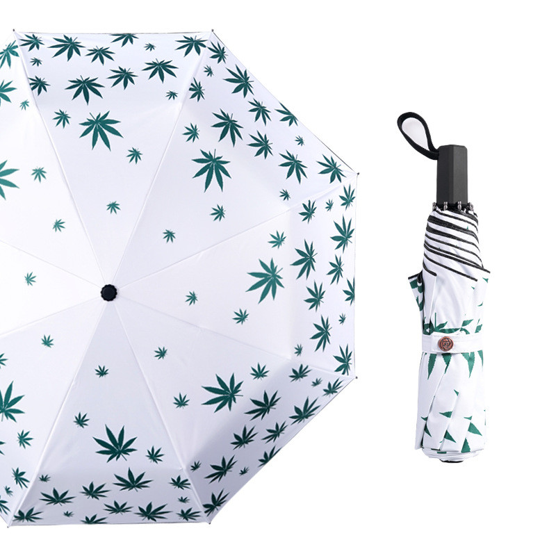 China Marijuana Cannabis Hemp Leaf Umbrella Compact Folding Rain Shield Accessory Protection Windproof Lightweight Umbrella on sale