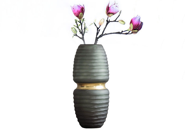 China Gradient Gray Decorative Glass Vases Polished Surface Handling wholesale