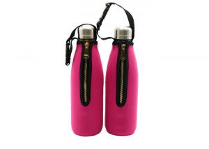 China Insulated Neoprene Bottle Holder With Gold Metal Zipper / Durable Buckle wholesale