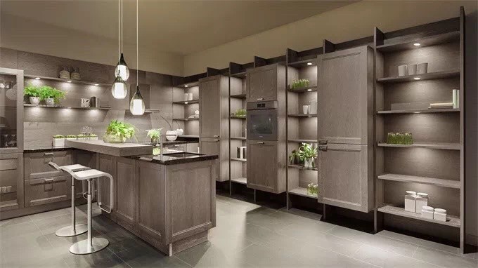 China Gray Solid Wood Kitchen Cabinets / Full Kitchen Cabinet Set Adjustable Legs wholesale