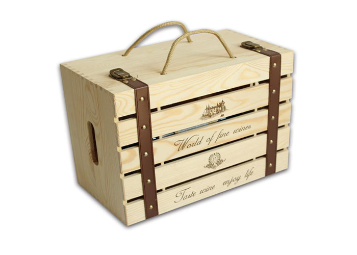 China Engraved Personalised Paulownia Wood Wine Box Hinged Lid For 6 Wine Bottles wholesale
