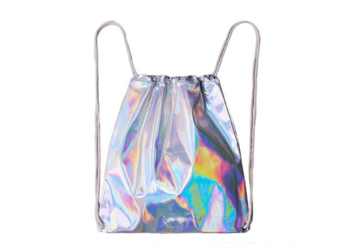 China Silver shinny laser backpack custom waterproof nylon drawstring backpack for women wholesale