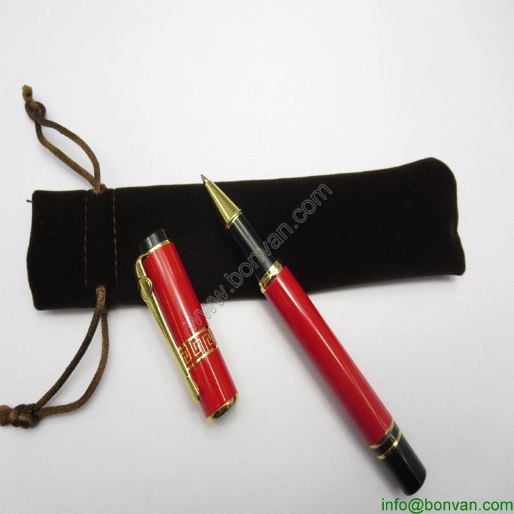 China flocking bag packed metal roller pen for gift use wholesale