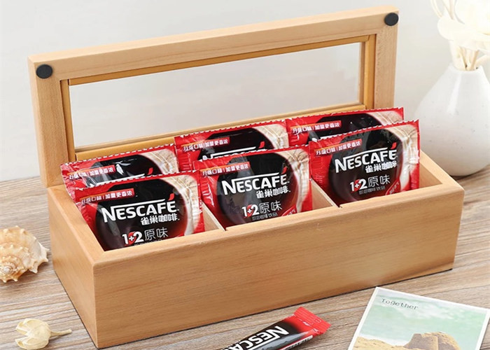 China Wood Glass Clear Top Tea Bag Presentation Box  , Coffee Wooden Tea Storage Box wholesale