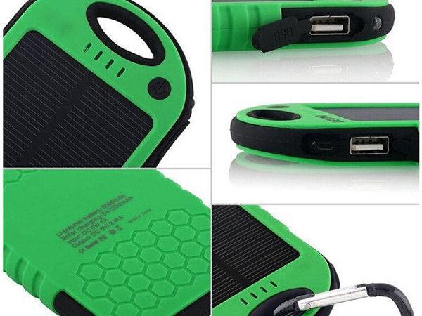 ABS and Silicon 5000mAh Polymer Battery Outdoors Waterproof Solar Power Bank for sale