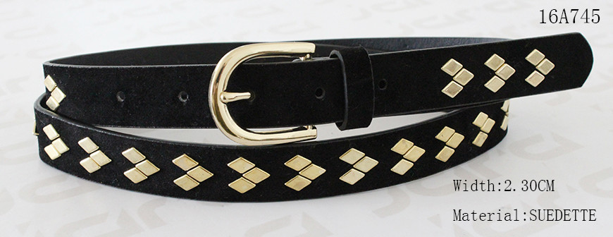 China Fake Suede Ladies Fashion Belts Ln Gold Color Of Rhombus Shape Metal & Buckle wholesale