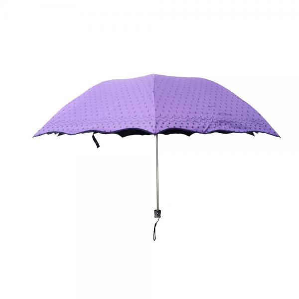Quality Women Reverse Style Purple Canopy Tri Fold Umbrella With Black Coating 7 Panels for sale