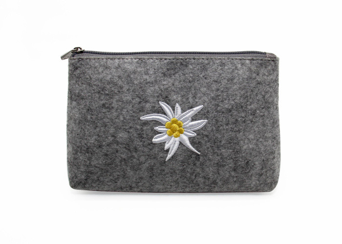 China Customized Felt Makeup Cosmetic Bag Zipper Closed Light Color With Embroidery wholesale