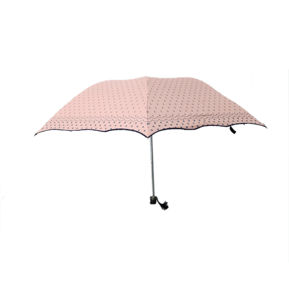 Pink Reverse Folding Umbrella , Mini Pocket Umbrella With Black Coating Flower Edge