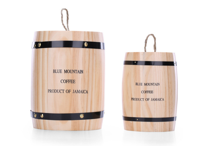 China Pine Wood Coffee Packaging Box , Mini Wooden Tea / Coffee Storage Barrel With Lid wholesale