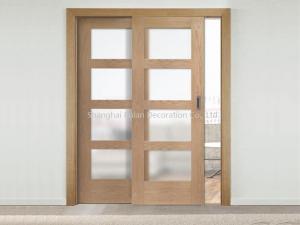 China Ash Cherry Two Double Sliding Door , Glass Partition Custom Sliding Doors wholesale