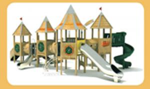 China Climbing Net Wooden Playset With Slide , Small Wooden Slide Commercial Colorful wholesale