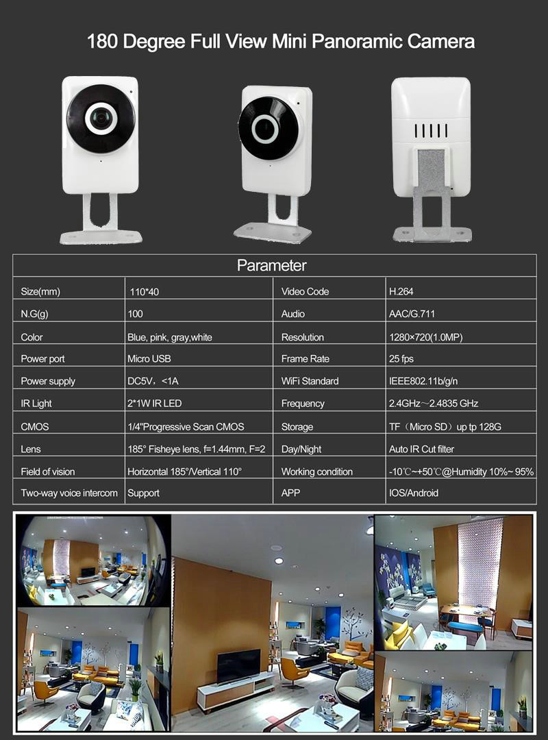 EC1 360Eye S 185degree Panorama Camera iOS/Android APP Night Vision 720P CCTV IP