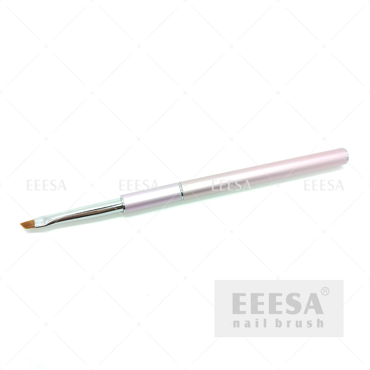 China Light Pink Nail Art Brushes Slant Shape 4mm 6mm Nylon Hair Short Metal Handle wholesale