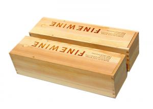 China Hot Stamped Logo Single Bottle Wine Box , Gift Package Wooden Wine Boxes With Hinged Lid wholesale