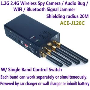 China 1.2G 2.4G Wireless Spy Camera Audio Bug WIFI Bluetooth Signal Jammer Blocker Single Switch wholesale