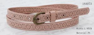 China Old Brass Buckle Pink PU Ladies Stretch Belts With Punching Patterns wholesale