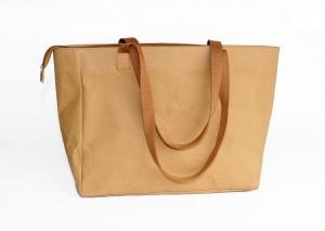 China Durable Brown Washable Tote Bags Kraft Paper Shopping Bag ladies handbags with custom logo wholesale