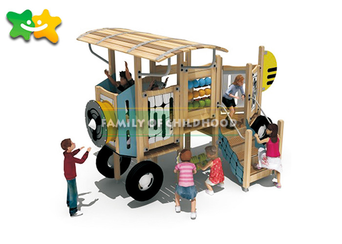 China Adventurous Wooden Playground Slide Car Modeling With Climbing Stairs wholesale