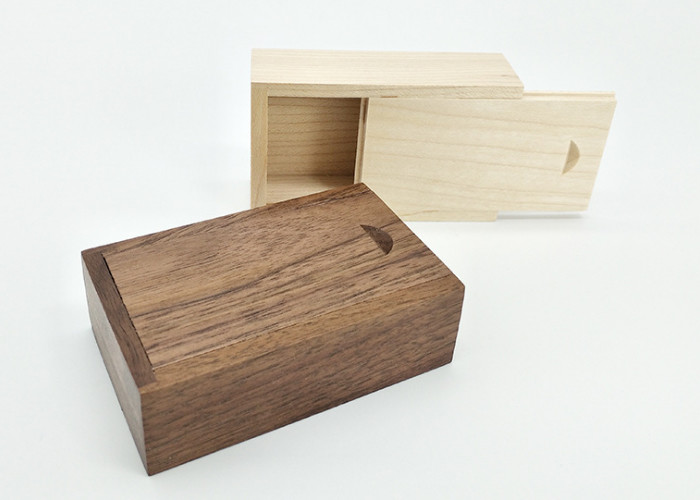 China USB Flash Drive Storage Wooden Box With Sliding Lid Gift Package Design Custom Logo wholesale