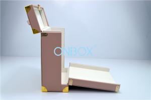 China Gold Metal Lock PU Luxury Jewelry Case Pink Customized Insert For Travel wholesale
