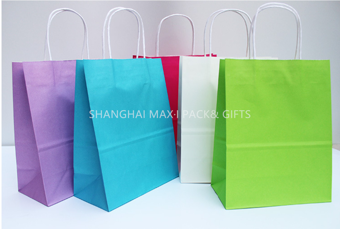China Grocery Pink Branded Paper Bags , Printed Paper Sacks With Handles Automatic Made wholesale