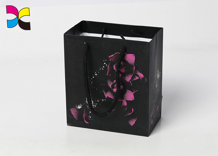 China Gold Foil Logo Printed Shopping Paper Bags / Personalized Black Gift Bags wholesale