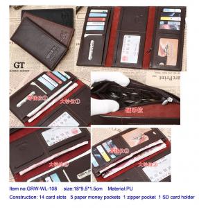 China PU leather Men long triple-folded Wallet on sale