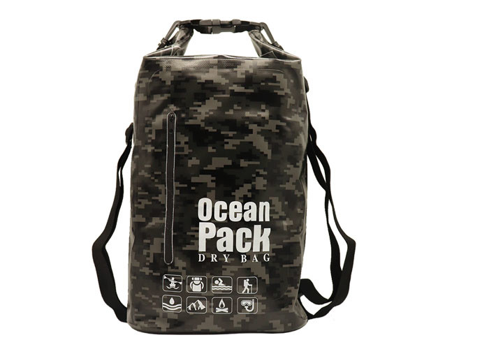 China Rafting Pvc Small Dry Bag Backpack For Water Sports Black Camouflage Color wholesale
