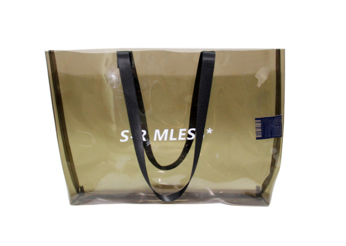 China Custom ladies pvc handbag transparent pvc tote bag with printed logo clear beach bags wholesale