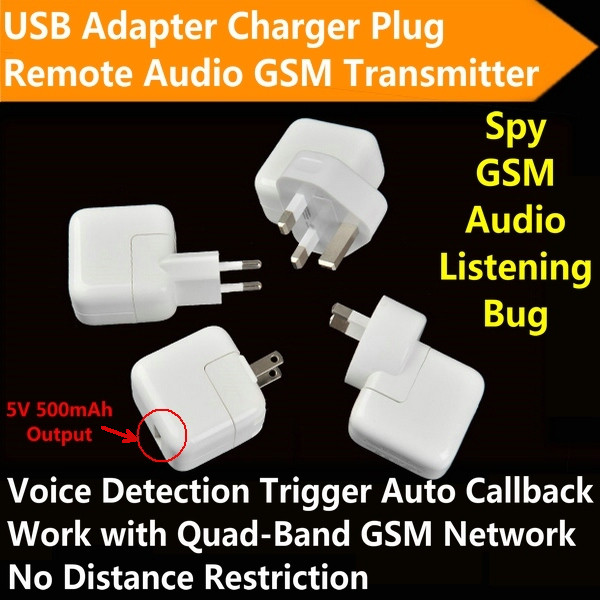 China Mini AC Adapter Charger US/EU Plug Hidden Spy GSM SIM Remote Audio Transmitter Listening Ear Bug W/ 5V USB Output wholesale