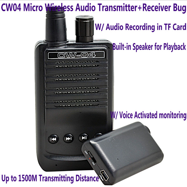 China CW04 Mini Wireless Remote Audio Transmitter Receiver Spy Bug W/ Voice Recording in TF Card wholesale