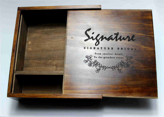 China Wedding Gift Slide Top Wooden Box , Pine Square Wooden Box With Lid wholesale