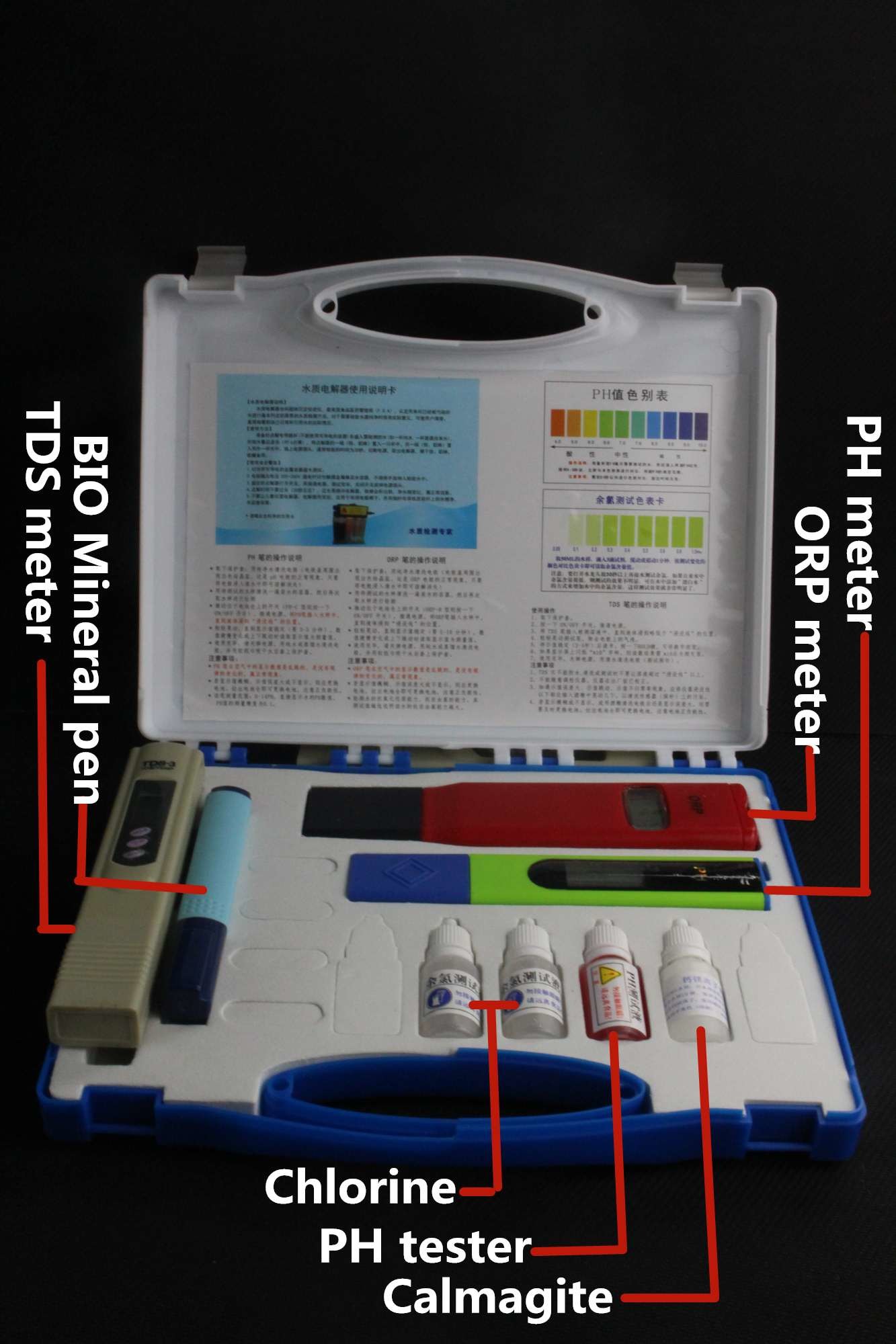 China high quality TDS/PH/ORP meter water test kit for all water test ABS box wholesale