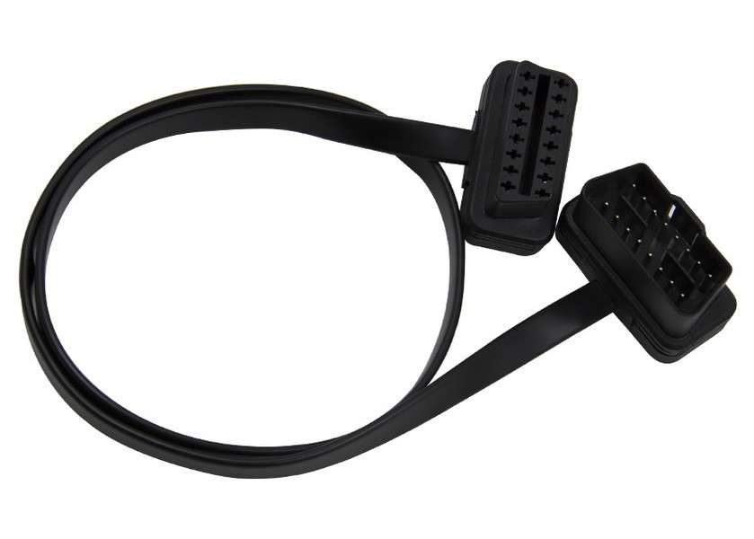 China Black Obd2 Extension Cable Right Angle Male 24V To Female Flat Extension Cord wholesale