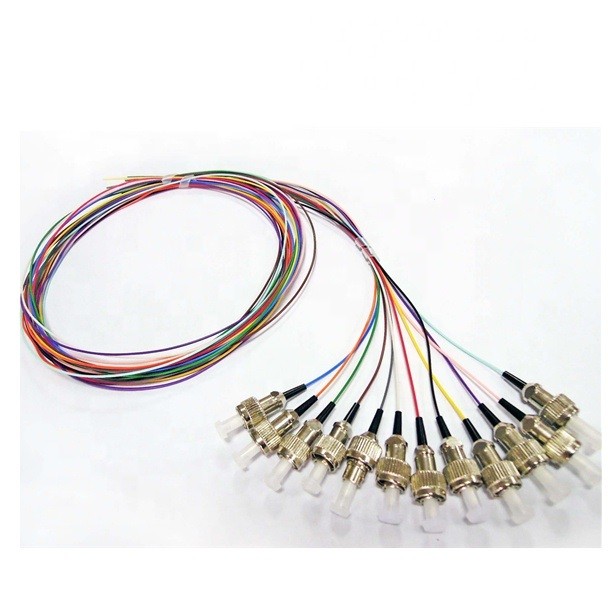 China 0.9mm Tight Buffer Fiber Optic Pigtail ST UPC Connector 12 Colors 12 Fibers wholesale