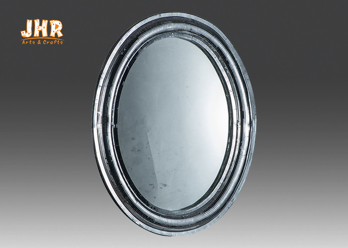 China Oval Industrial Style Fiberglass Furniture Silver Mosaic Glass Framed Wall Mirror wholesale