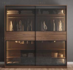 China Glass Moving Door Wooden Wardrobe Closet With Lighting Simple Modern Style wholesale