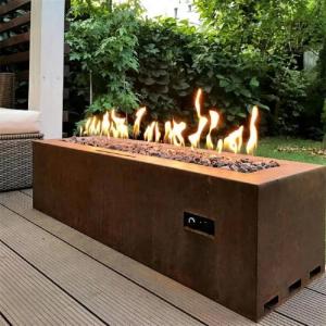 China Rectangle Patio Heater Rustic Metal Corten Steel Gas Fire Table on sale