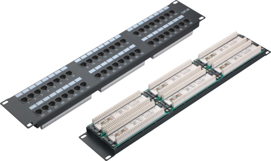China UTP 48 Port Patch Panel 2U AMP Type Cat5e Patch Panels for Computer Center YH4015 wholesale