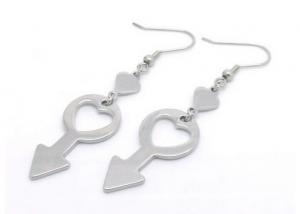China Girls Stainless Steel Heart Earrings , Cute Key Charms Steel Hoop Earrings wholesale