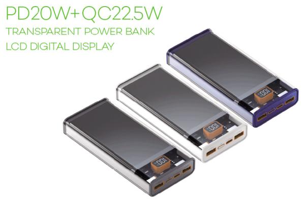 Quality PD20W+QC22.5W TRANSPARENT POWER BANK LCD DIGITAL DISPLAY for sale