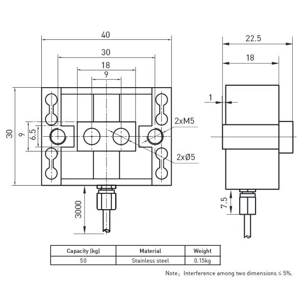 Two Dimensional Waterproof Load Cell 50kg With Stainless Steel Sensor