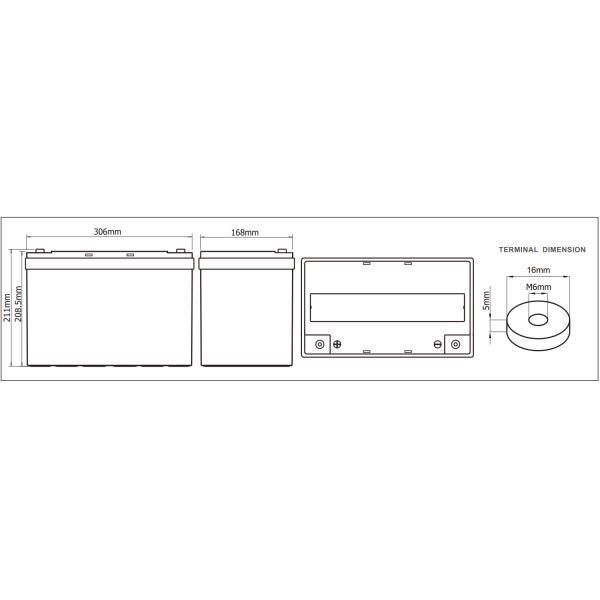 90AH Duration Top Terminal UPS Lead Acid Battery 12V For IDC L306.5mm X W168mm X H208.5mm