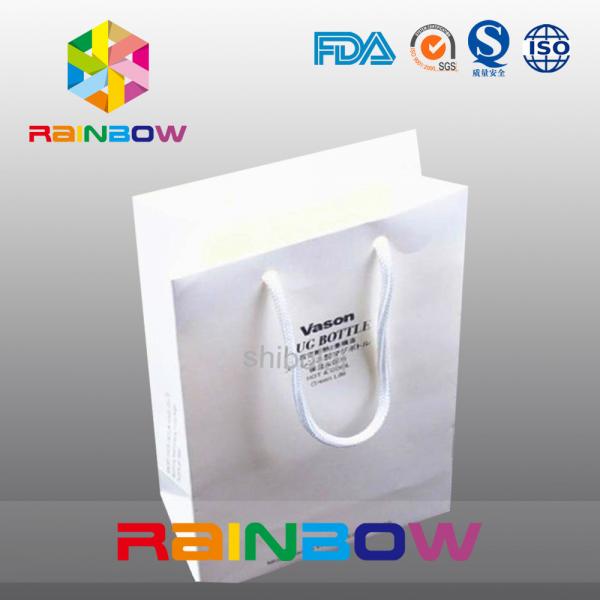 Quality Eco Friendly Simply Printed White Paper Bags Wirh Paper String For Clothes for sale