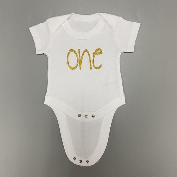 Summer Unisex 100% Cotton Round Collar Bodysuit Baby Clothes Romper with Gold Printing