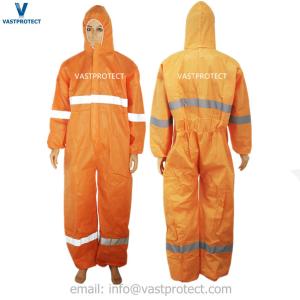 China Certificate Ce Type 5/6 Cat 3 Microporous SMS Disposable Coveralls with Reflective Tape wholesale